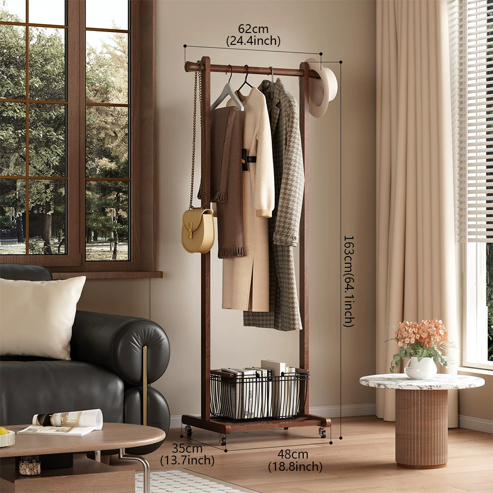 Freestanding Rolling Clothing Rack with Shelf for Bedroom, Entryway & Closet