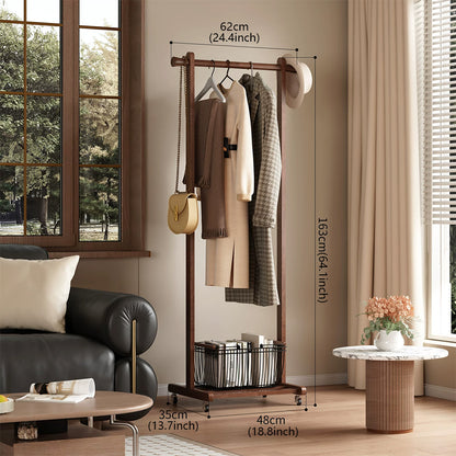 Freestanding Rolling Clothing Rack with Shelf for Bedroom, Entryway & Closet