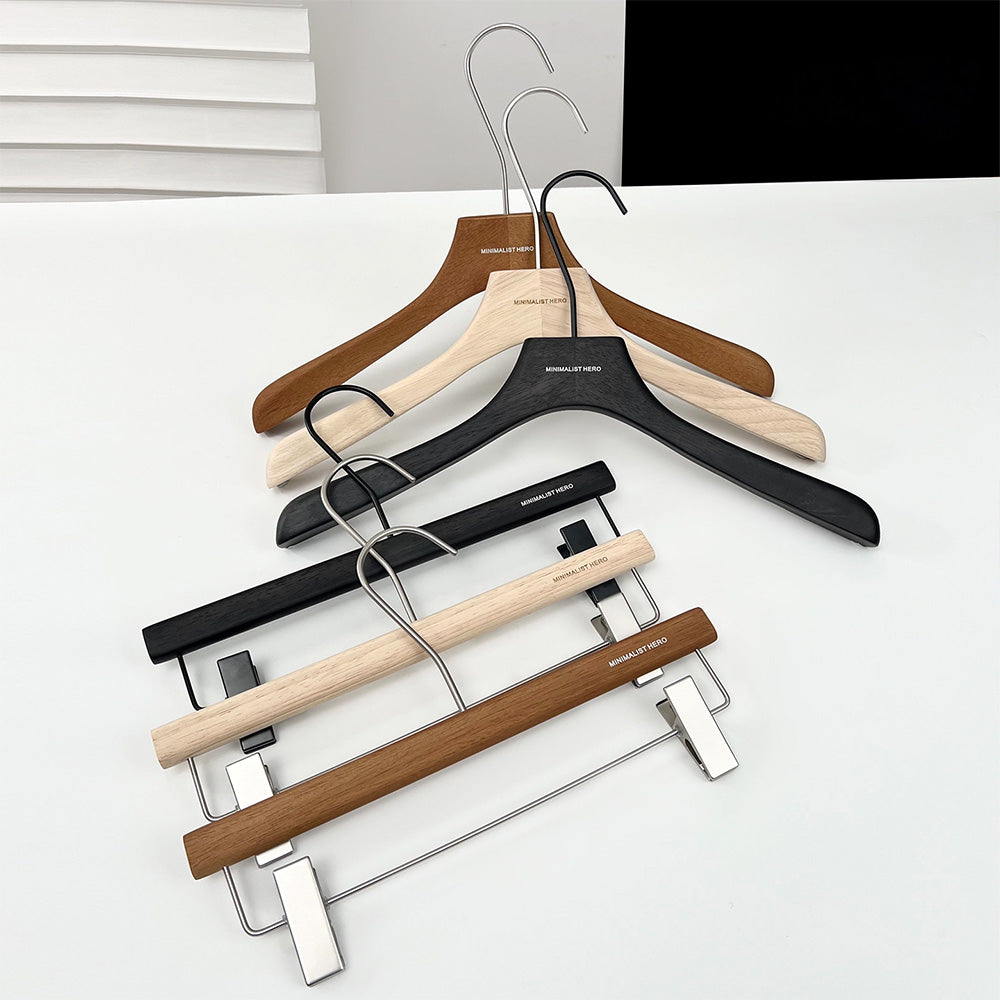 Men's Solid Wood Clothes Hangers | Suit Blazer Trouser Hanger | Walnut Black Natural