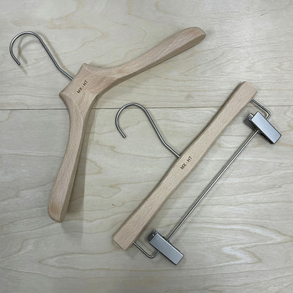 Natural Beech Wood Suit Hangers & Adjustable Clip Pants Hangers | Custom Logo