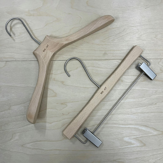 Natural Beech Wood Suit Hangers & Adjustable Clip Pants Hangers | Custom Logo