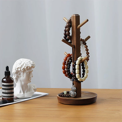 Solid Wood Jewelry Stand Tree with Catchall Dish | Necklace Organizer