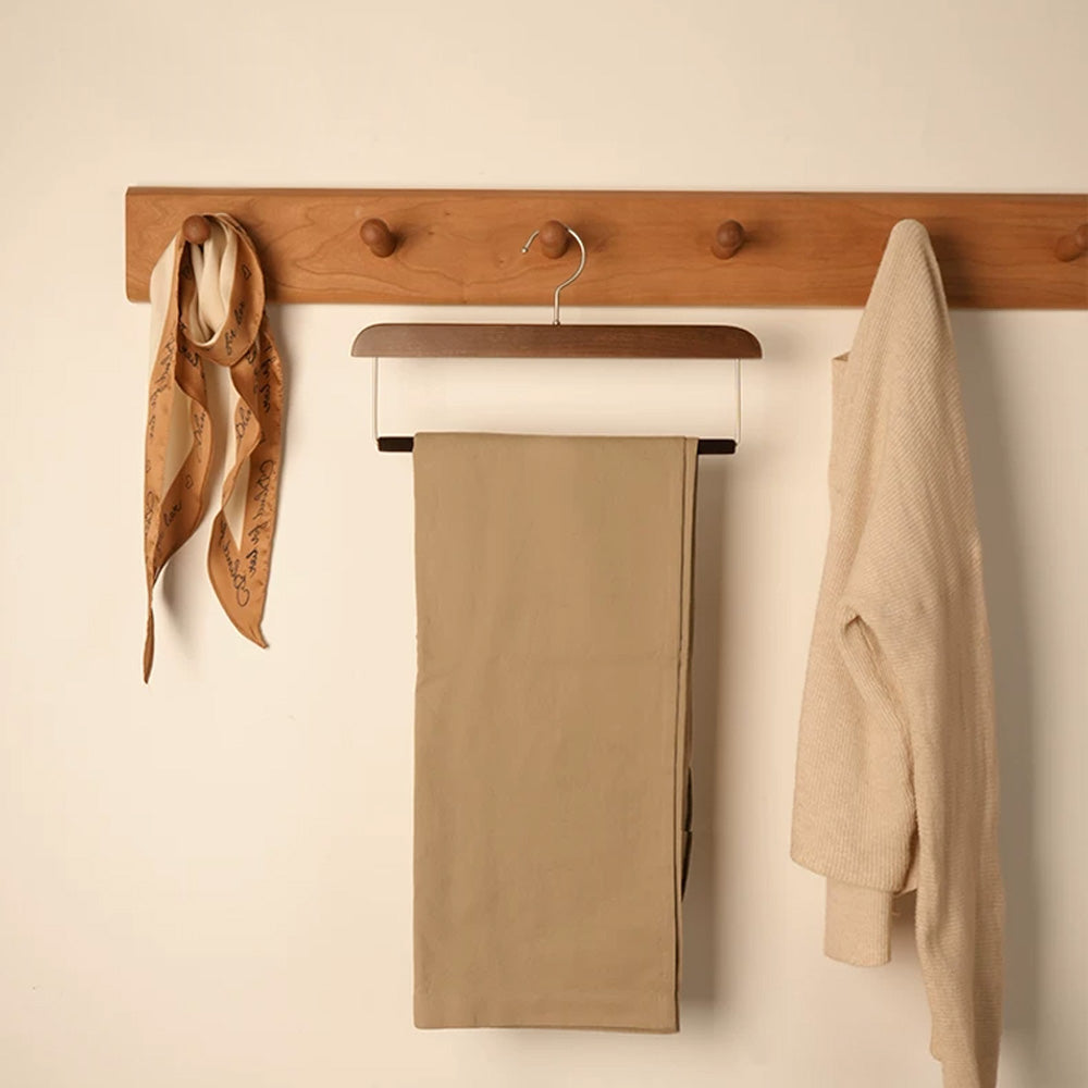 Solid Wood Pants Hanger with Non-Slip Flocked Bar & 360° Swivel Hook