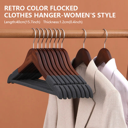 Premium Flocked Wooden Hangers - Non-Slip for Boutique & Home Closet Storage