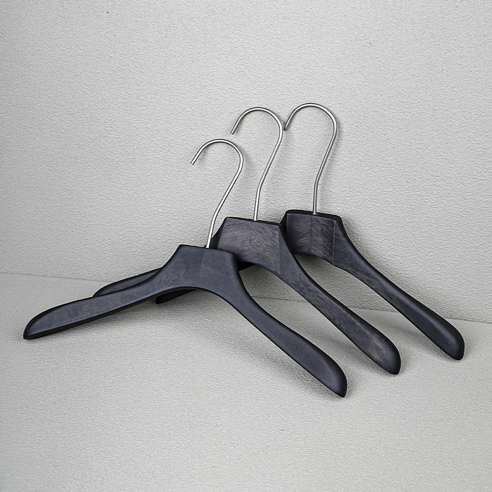 Custom Logo Black Oak Wooden Hangers with Clips for Boutique Stores