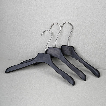 Custom Logo Black Oak Wooden Hangers with Clips for Boutique Stores
