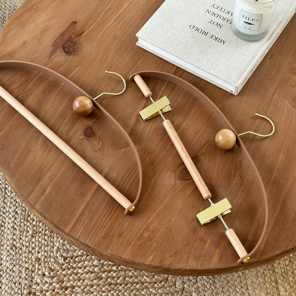 Luxury Beech Wood & Microfiber Leather Clothes Hanger with Gold Hook