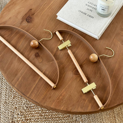 Luxury Beech Wood & Microfiber Leather Clothes Hanger with Gold Hook
