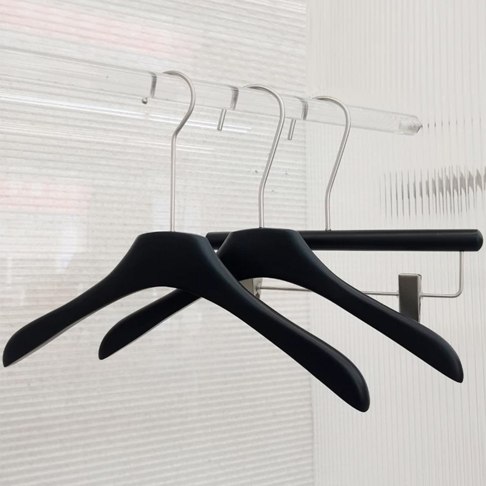 Black Wooden Kids Hangers & Pant Hangers with Adjustable Clips | Custom Logo