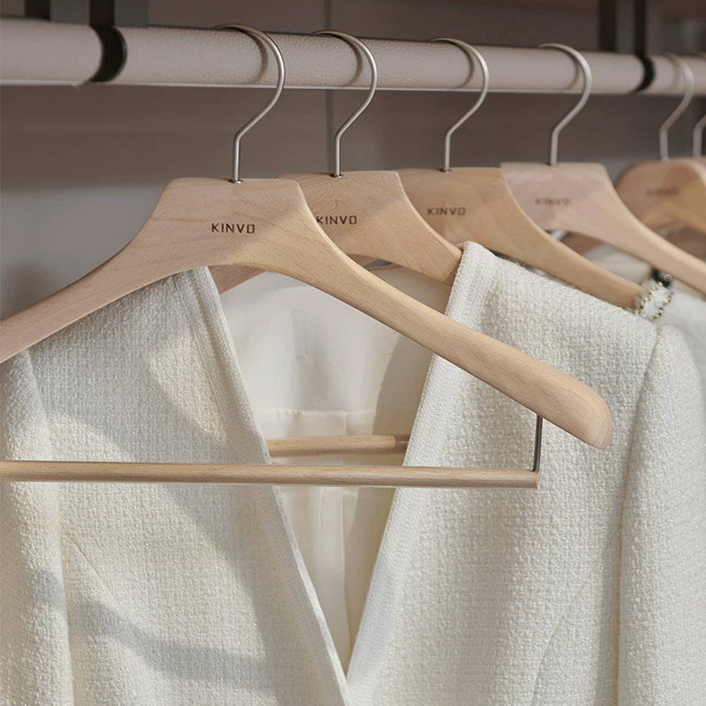 Solid European Beech Wood Hangers for Suits, Coats, Pants & Skirts