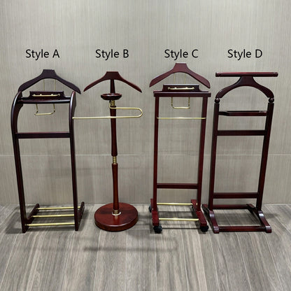 Luxury Solid Wood Suit Valet Stand with Brass Accents – Freestanding Clothes Organizer