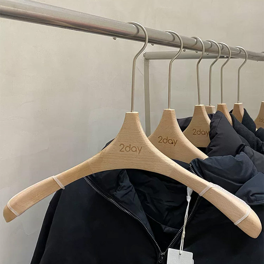 Wide Shoulder Beech Wood Hangers with Pants Bar – Natural Wood Suit Hangers