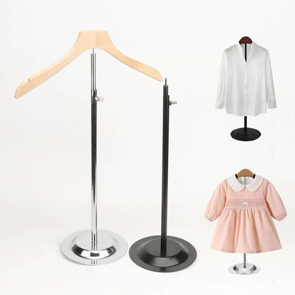 Adjustable Garment Display Stand with Wooden Hanger for Men, Women & Kids