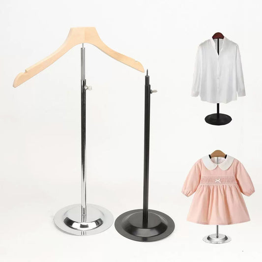 Adjustable Garment Display Stand with Wooden Hanger for Men, Women & Kids