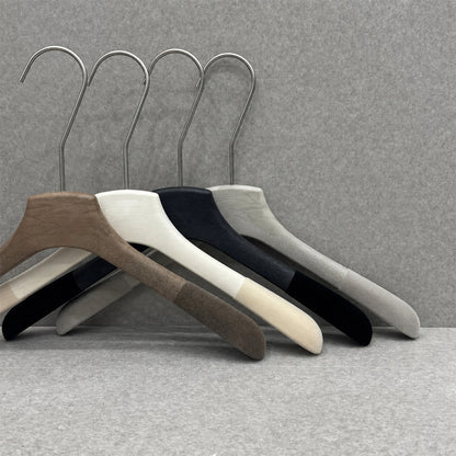 Non-Slip Flocked Resin Woodgrain Hangers for Clothing Stores