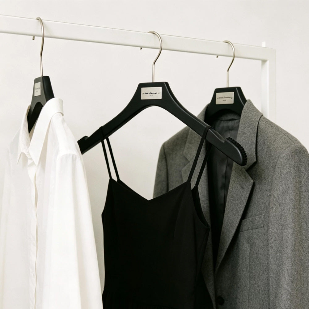 Matte Black Wooden Hangers, 50 Pack | Non-Slip Clothes & Pants Hangers