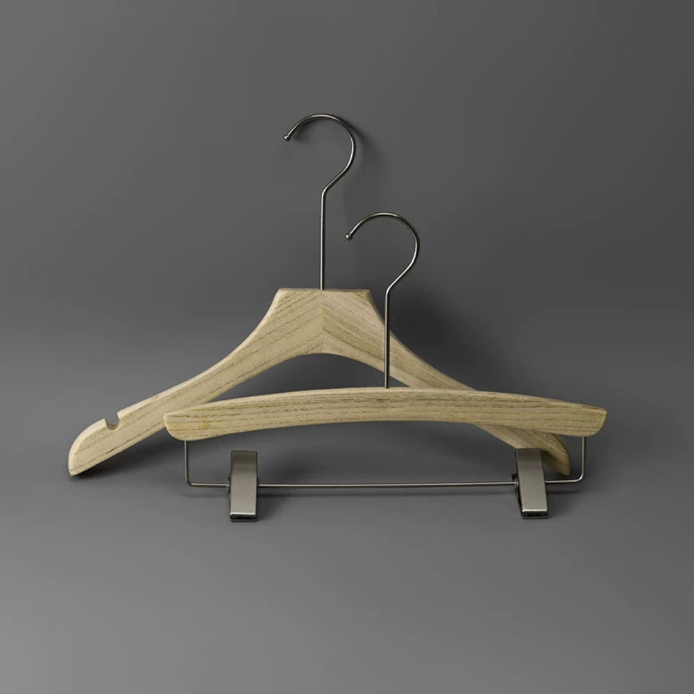 Custom Ash Wood Women’s Clothes & Pants Hangers with Clips Wholesale