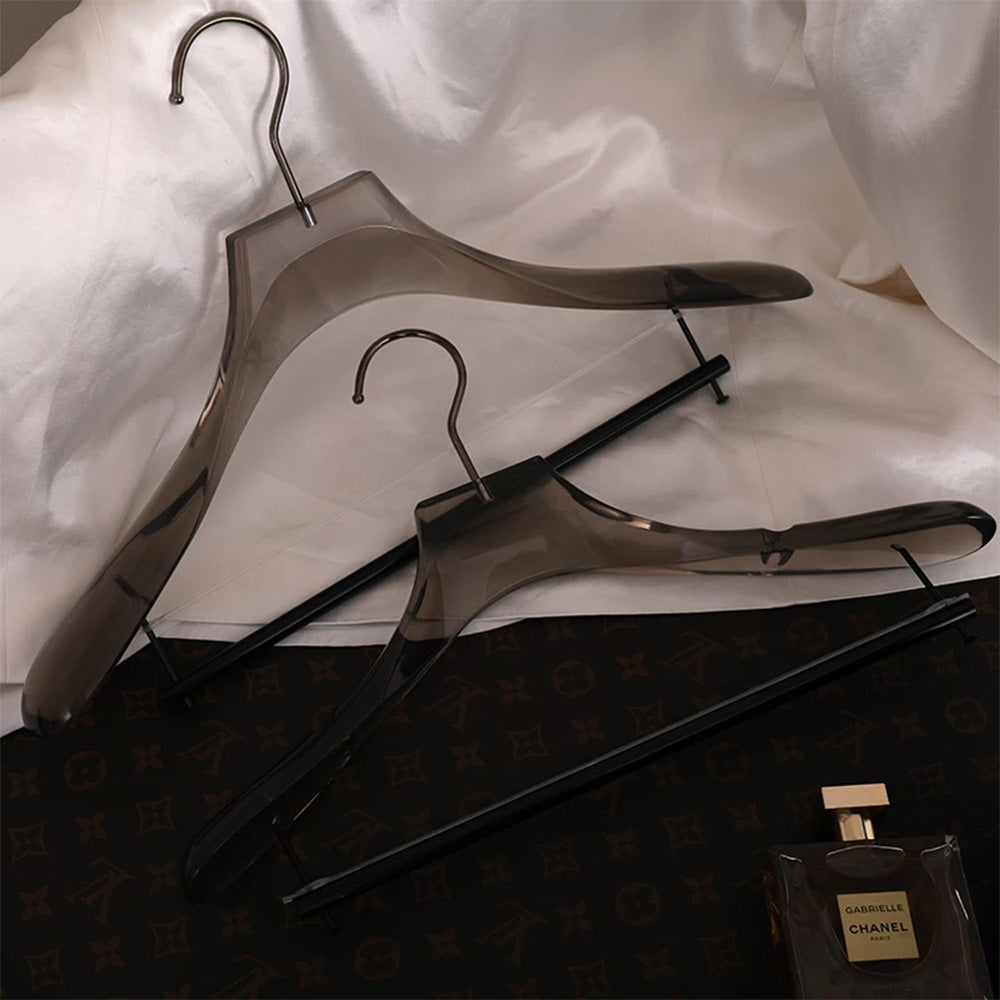Smoke Gray Acrylic Suit Hanger with Non-Slip Pants Bar