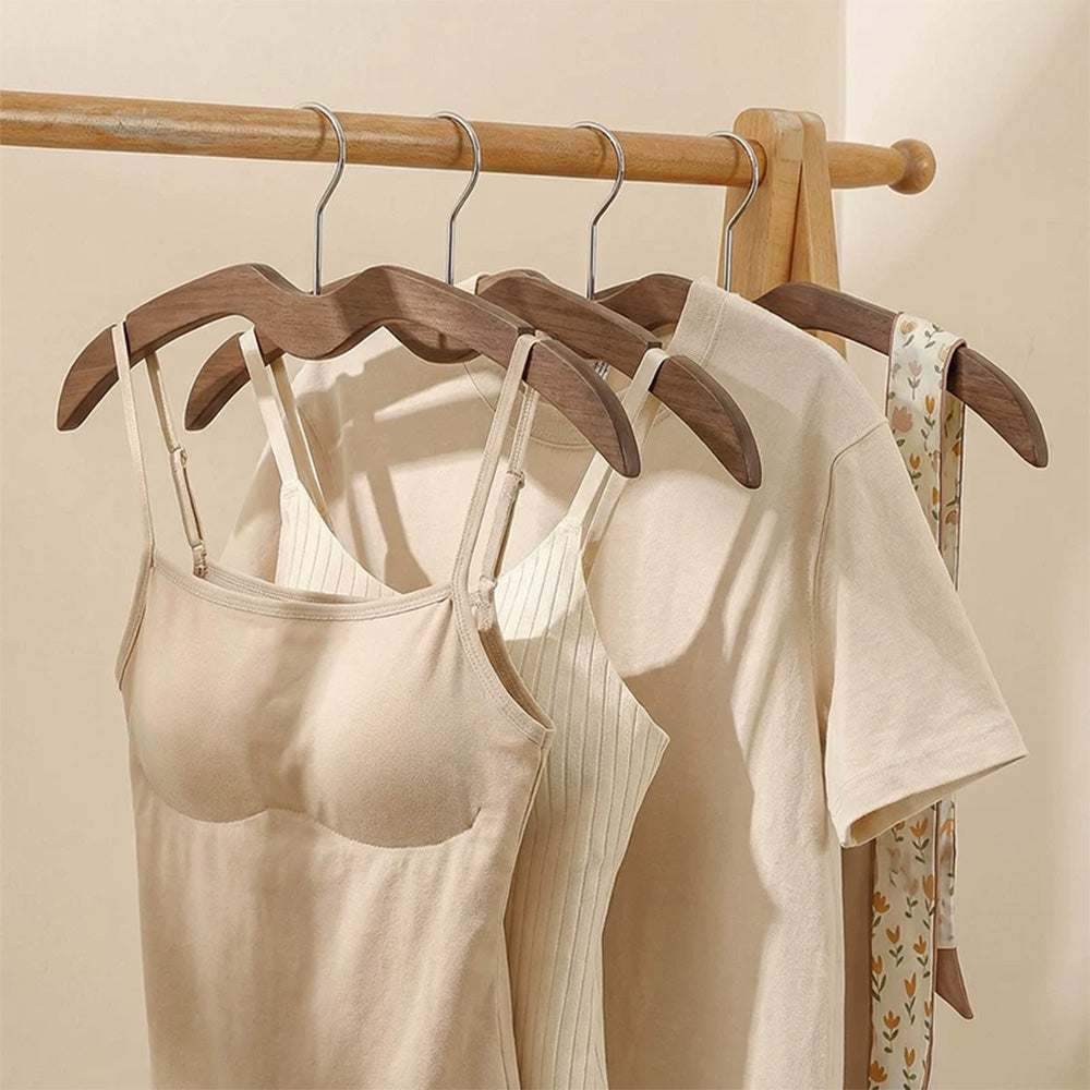 Short-Neck Solid Wood Hanger, M-Shaped Non-Slip Space-Saving Clothes Hanger