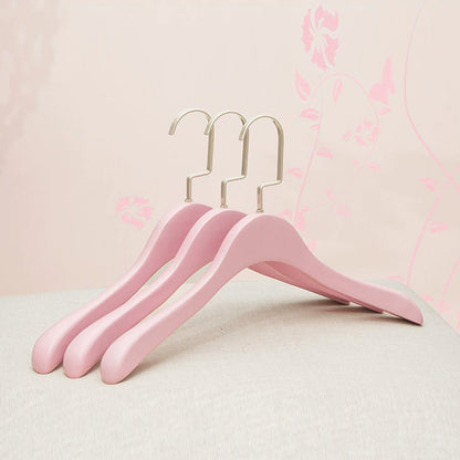 Pink Wooden Hangers Non-Slip Velvet Clothes Hanger for Women's Boutique & Home
