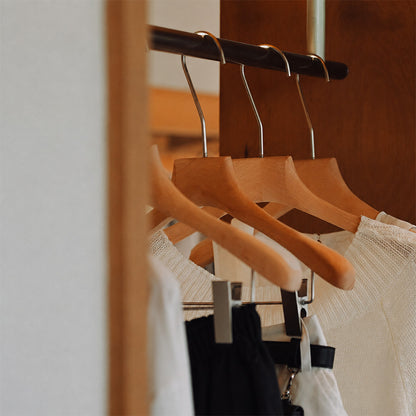 Natural Beech Wood Hangers with Clips for Boutique Clothing Display