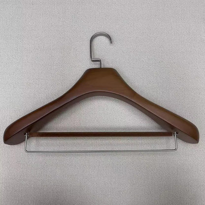 Solid Wood Hangers for Coats and Suits – Wide Shoulder Beech Hanger with Double Pants Bar