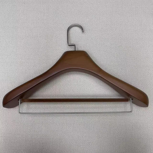 Solid Wood Hangers for Coats and Suits – Wide Shoulder Beech Hanger with Double Pants Bar