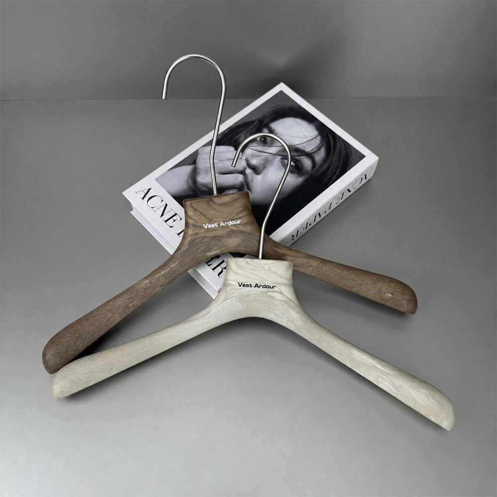 Wood Grain Resin Hangers with Clips for Boutique Clothing Stores