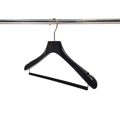 Black Luxury Wooden Suit Hangers with Pants Bar | Glossy Lacquer Jacket Hanger