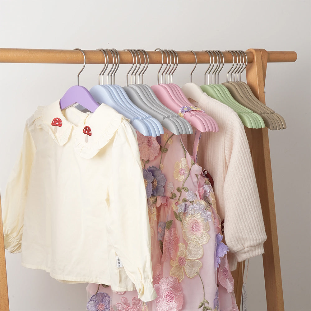 Colored Kids Wooden Hangers with 360° Swivel Hooks | Solid Beech Wood