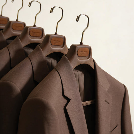 Brown Wide Shoulder Suit Hanger Premium Plastic Leather Logo TheGarmentHanger