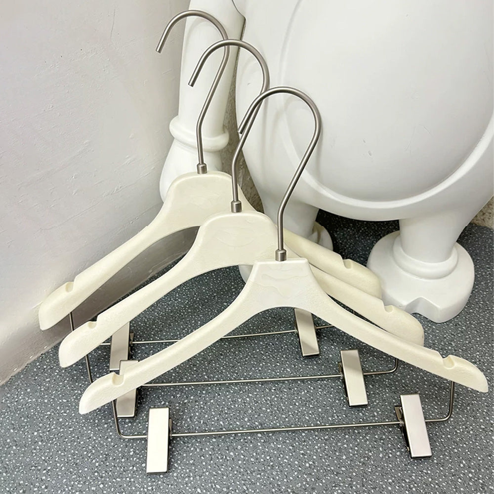 Wholesale Ivory ABS Resin Clothes Hangers with Custom Logo & Adjustable Clips