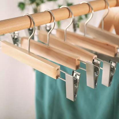 Non-Slip Wooden Hangers Velvet Flocked Space Saving Closet Organizer Combo Set