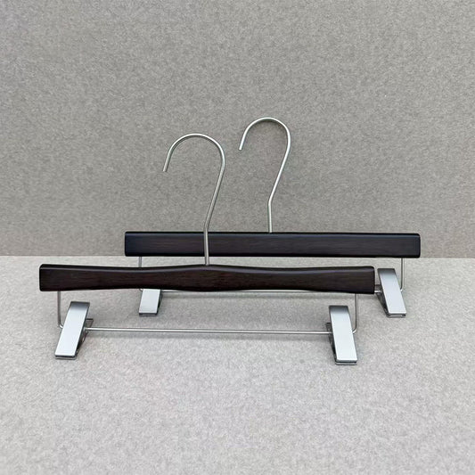 Custom Logo Rubber Wood Hangers with Pants Clips for Boutiques