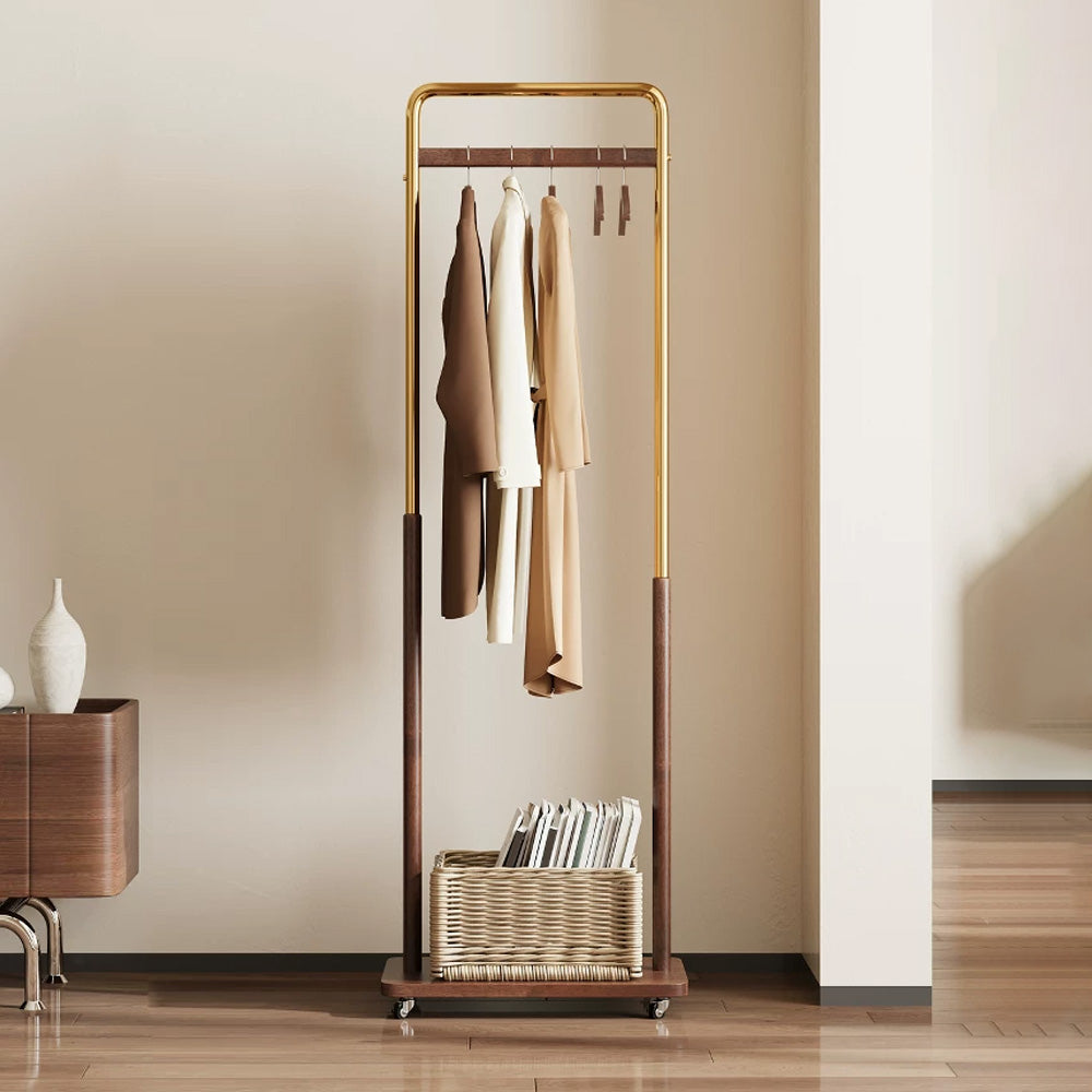 Freestanding Rolling Clothing Rack with Shelf for Bedroom, Entryway & Closet