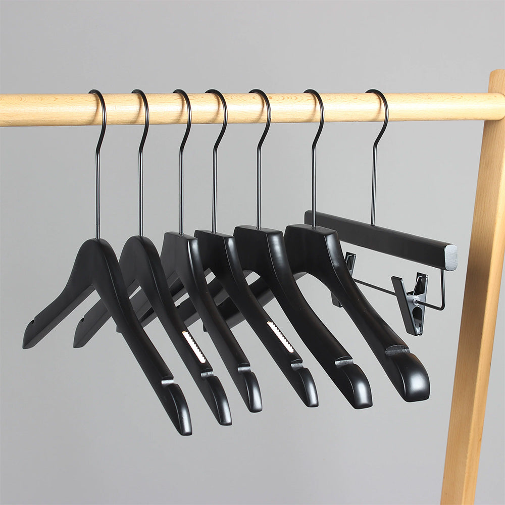 Black Wood Hangers | Non-Slip Solid Wooden Coat & Pants Garment Hanger Set