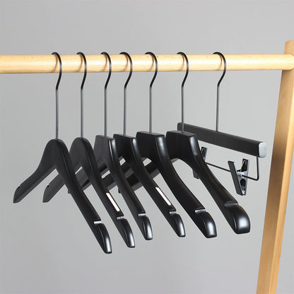 Black Wood Hangers | Non-Slip Solid Wooden Coat & Pants Garment Hanger Set