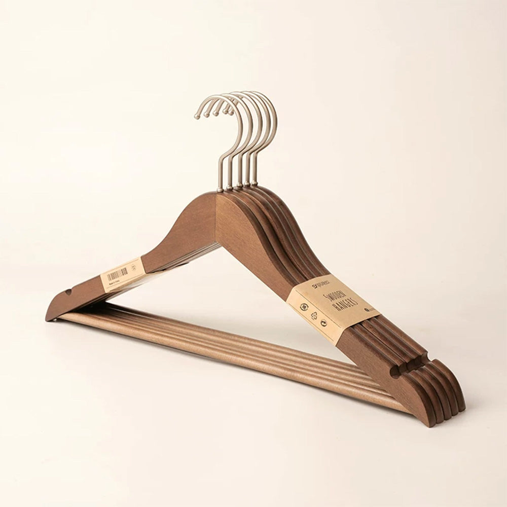 Solid Wood Clothes Hangers with Pants Bar and Shoulder Notches