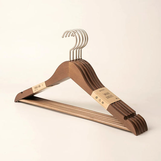 Solid Wood Clothes Hangers with Pants Bar and Shoulder Notches