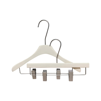 Solid Wood Clothes Hangers with Clips – White Wood Hangers for Suit, Coat & Dress