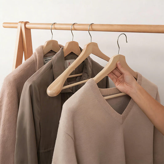 Wide Shoulder Wooden Suit Hanger with Trouser Bar & 360° Swivel Hook