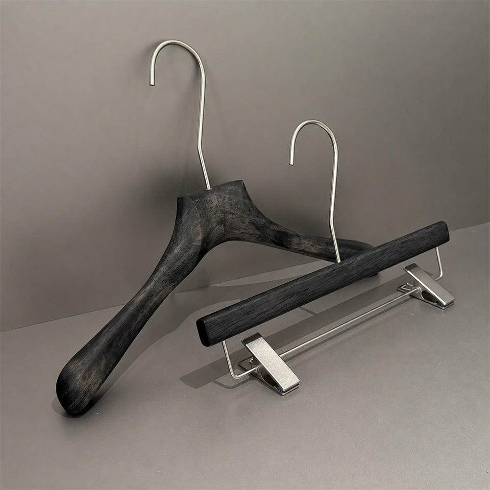 Wholesale Wooden Clothes Hangers with Adjustable Pants Clips & Custom Logo