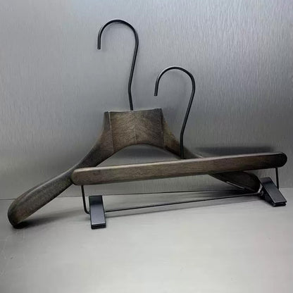 Custom Black Rubber Wood Hangers with Clips for Suits & Pants