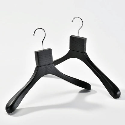 Custom Black Solid Wood Hangers with Ash Wood Grain Texture and Clips