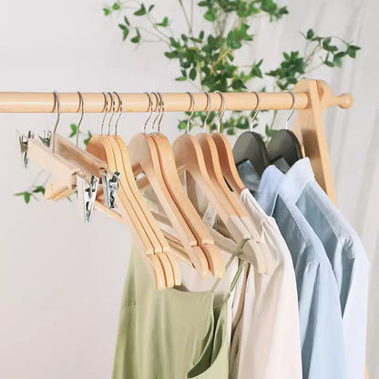 Non-Slip Wooden Hangers Velvet Flocked Space Saving Closet Organizer Combo Set