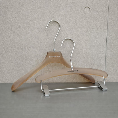 Custom Frosted Brown Acrylic Hangers with Logo for Boutiques & Retail Stores