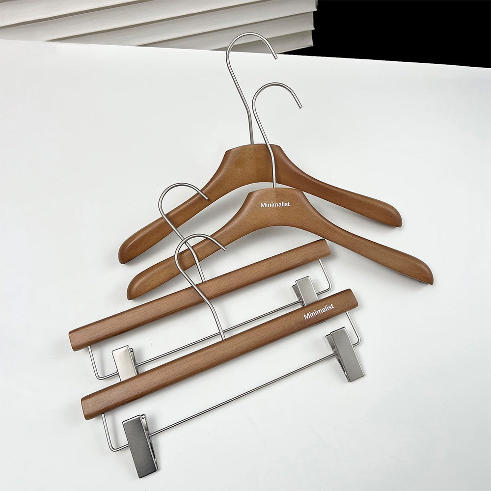 Wholesale Walnut Lacquered Wooden Hangers for Coats, Shirts, Suits & Trousers | OEM Custom