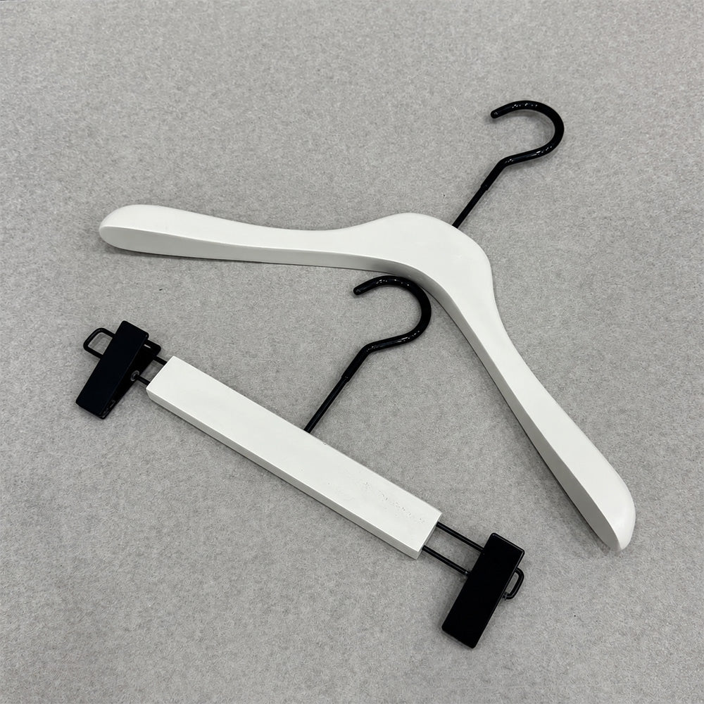 Cream White Wooden Hangers for Women & Adjustable Pants Hangers