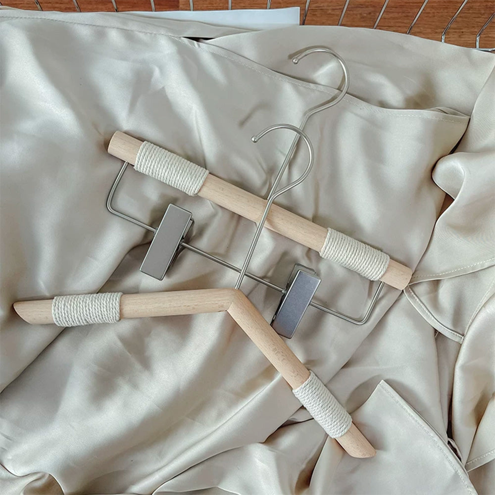 Kids Beech Wood Hangers with Rope | Natural Wooden Children's Clothes & Pants Hanger