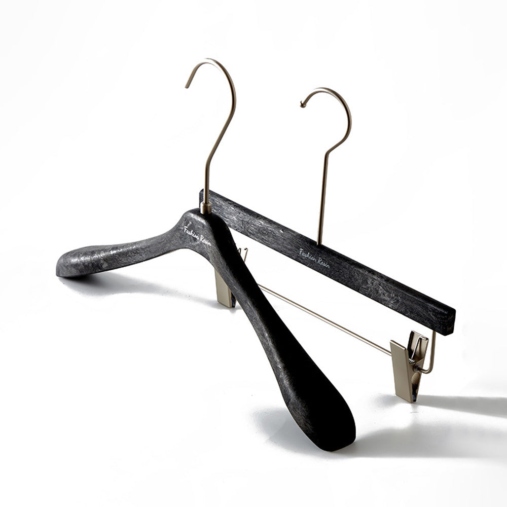 Luxury Matte Black Resin Suit Hanger & Pants Hanger for Men's Wardrobe